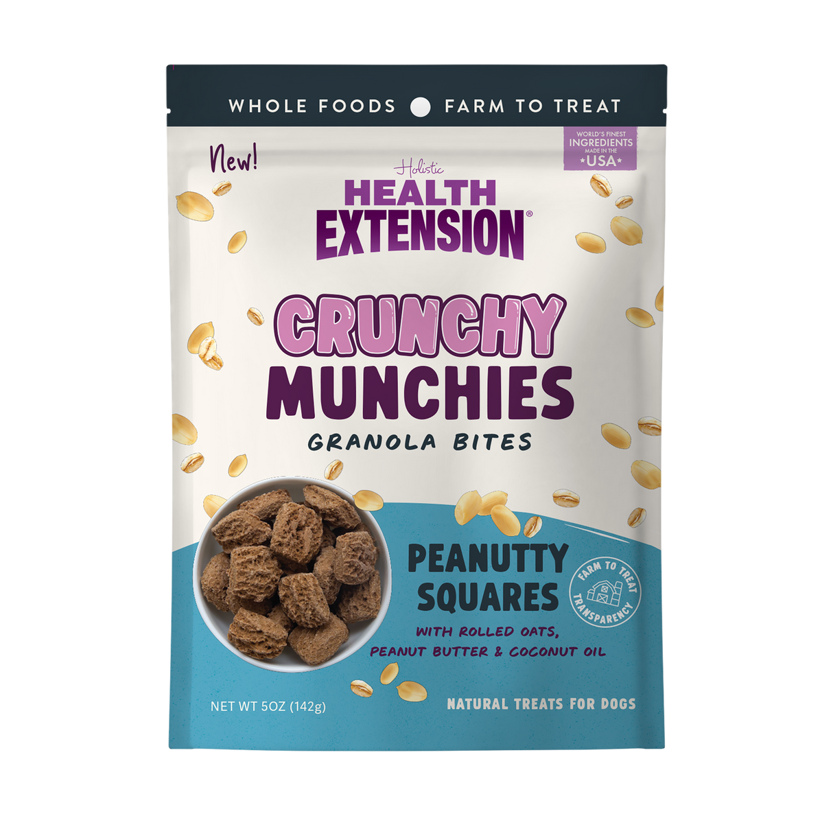 Health Extension Crunchy Munchies Peanutty Squares Dog Treats 5oz