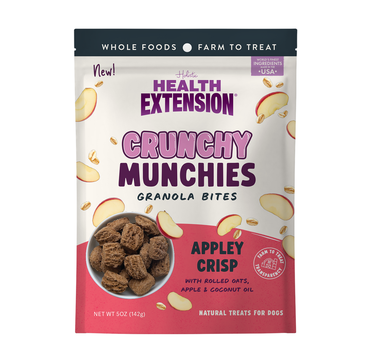 Health Extension Crunchy Munchies Appley Crisp Dog Treats 5oz