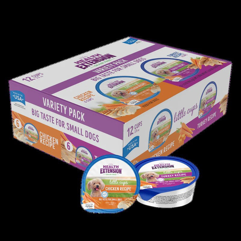 Health Extension Chicken & Turkey Little Cups Variety Pack  for Small Breed Dogs 3.5oz - 12pk