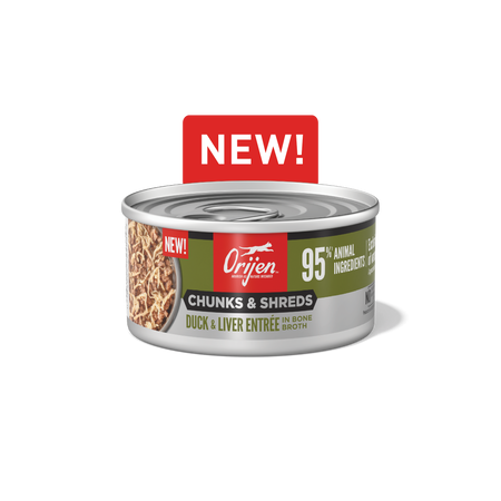 Orijen Duck & Liver Entree Grain-Free Chunks in Gravy & Shreds Wet Canned Cat Food 3oz