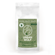 Urban Wolf all-natural grain-free canine dietary base mix label with feeding instructions, ingredients, preparation directions, and nutritional information for homemade raw or cooked dog food