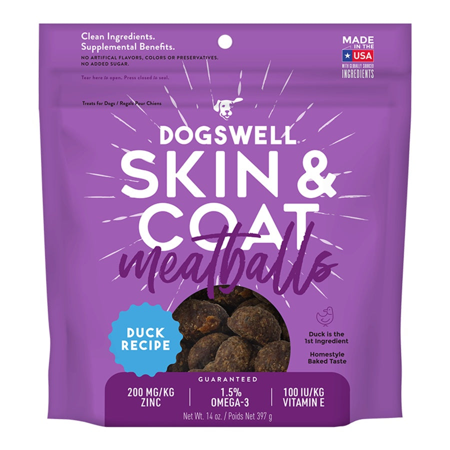 Dogswell Grain-Free Skin & Coat Duck Meatball Dog Treat 14oz