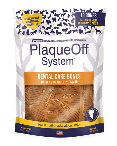 ProDen Plaque Off Dental Care Bones - Turkey & Cranberry 17oz, 13 Bones