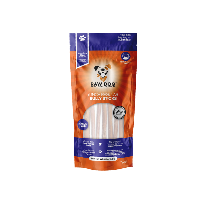 Raw Dog 6" Low Odor Regular Bully Sticks for Dogs - 7ct