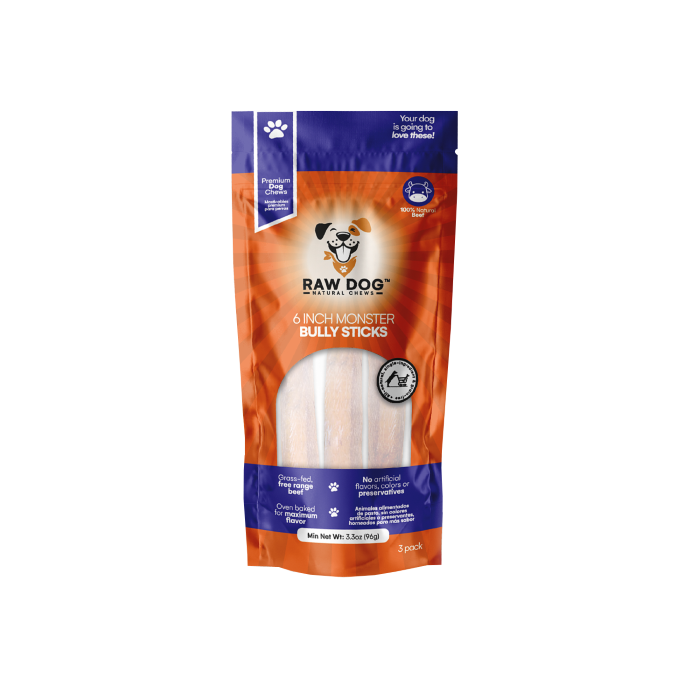 Raw Dog 6" Low Odor Monster Bully Sticks for Dogs - 3ct