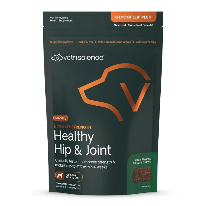 VetriScience GlycoFlex Plus Hip & Joint Duck Flavored Soft Chew Supplement for Medium to Large Dogs - 60ct