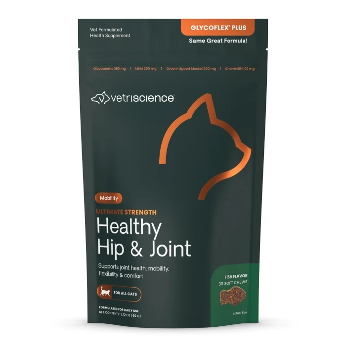 Vetriscience Glycoflex Plus Ultimate Strength Hip & Joint Fish Flavored Soft Chew Cat Supplement - 30ct